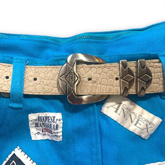 Upcycled Maxi Tote Bag Vintage Blue Jeans Logos Belt Detail OOAK Handmade Purse - Picture 6 of 15